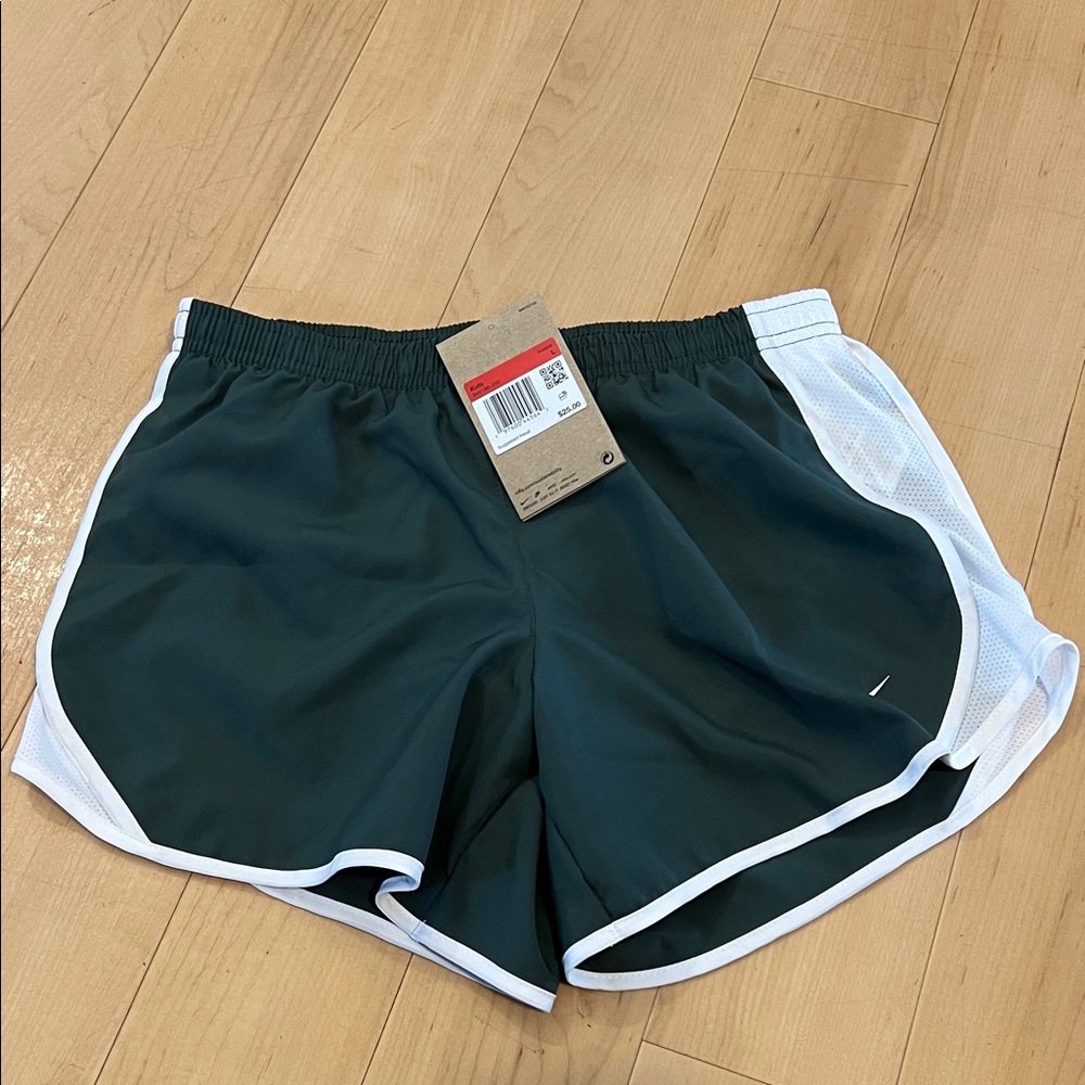 Nike Dark Green and White Running Kid Shorts Large